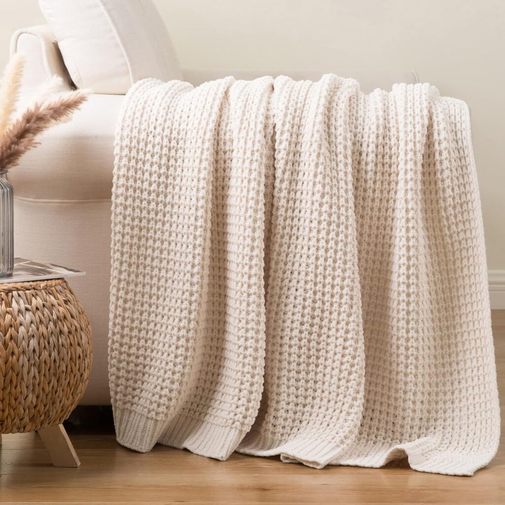 cream waffle knit throw